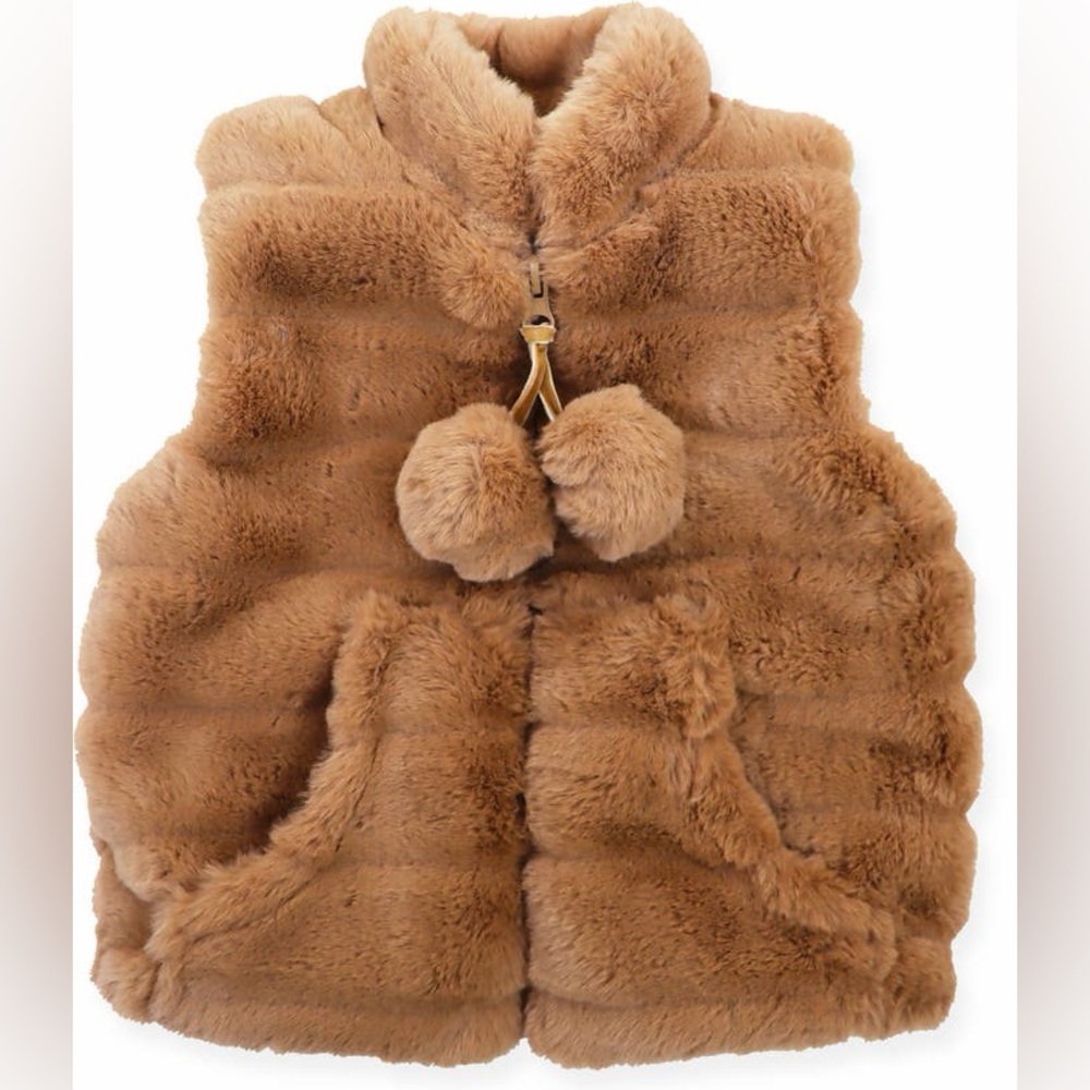 Faux Fur Vest with Pom Poms